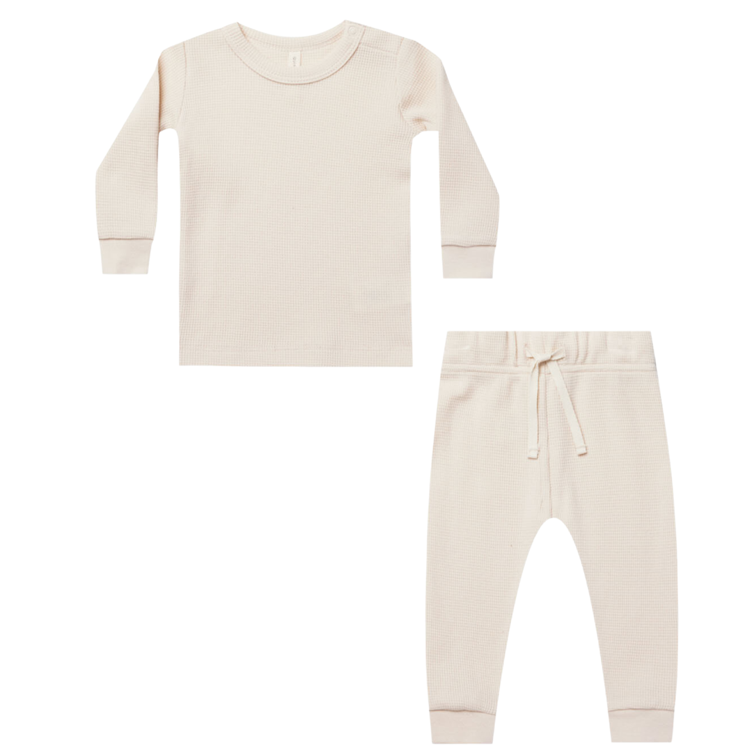 Quincy Mae - Waffle Top and Pant Set in Natural