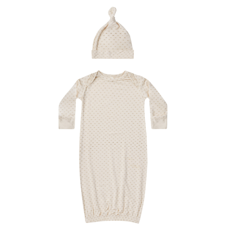 Quincy Mae - Baby Gown and Hat Set in Oat Check