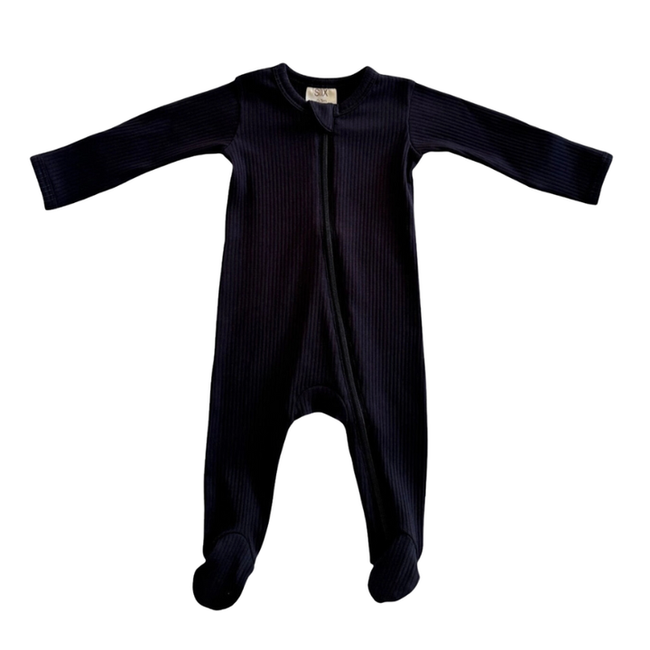 SIIX - Organic Ribbed Two-Way Zip Footie in Black