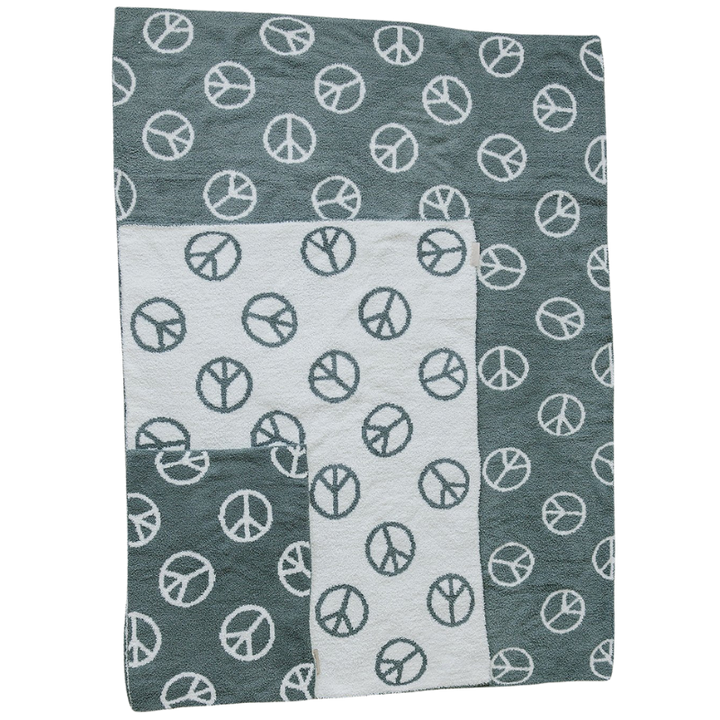 Mebie Baby - Plush Lovey Blanket in Sage Peace Sign 15"x20"