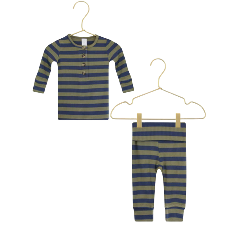 Lou Lou & Co - Infant Rome Top + Bottom Set in Navy/Green Stripes