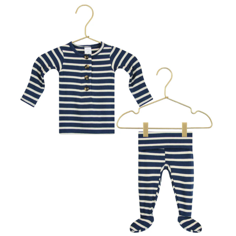 Lou Lou & Co - Infant Jack Ribbed Top + Bottom Set in Navy Stripes