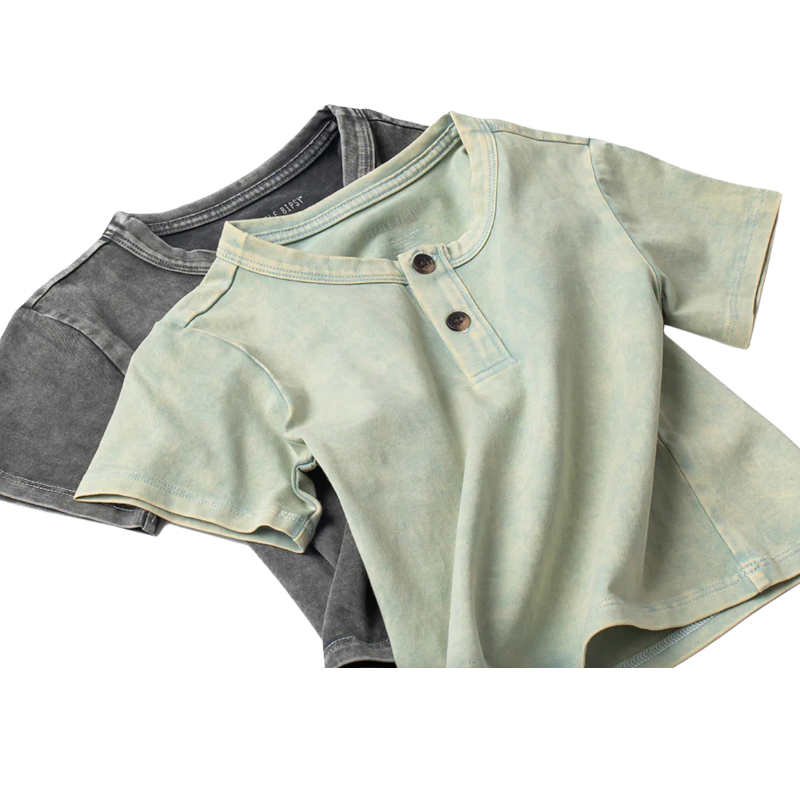 Little Bipsy - Jersey Henley Tee in Green Wash (7)