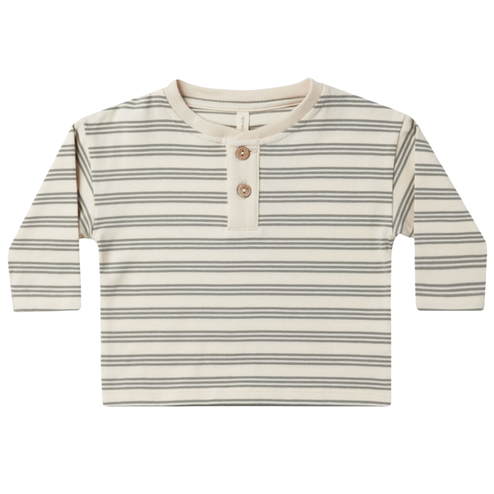 Quincy Mae henley tee basil stripe