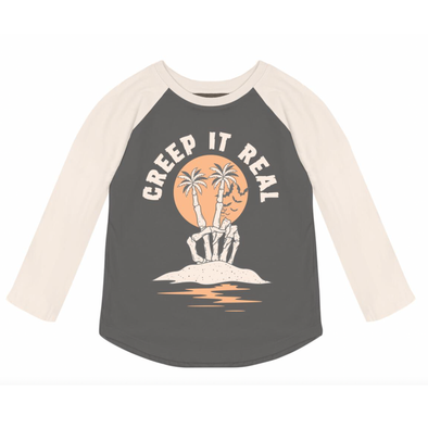 Tiny Whales - 'Creep It Real' LS Raglan in Faded Black/Cream