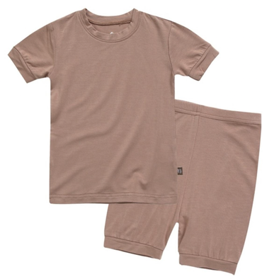 Basic Kids Modal Short-Sleeve Pajamas in Latte