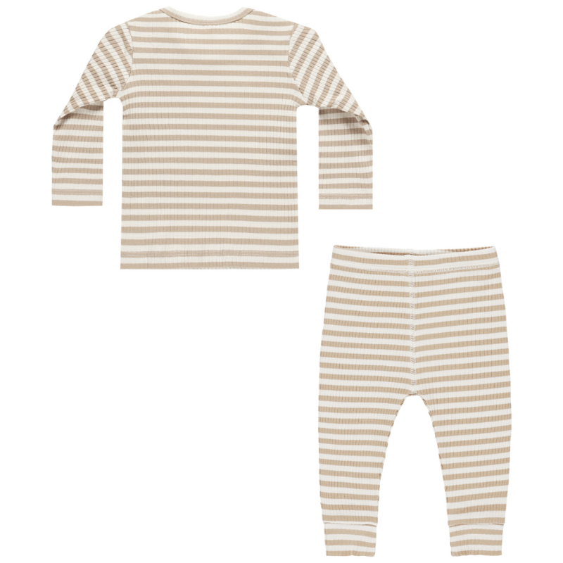 Quincy Mae - Ribbed Tee + Legging Set in Latte Stripes