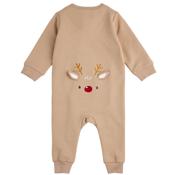 Petit Lem - Littlest Reindeer Fleece Playsuit in Taupe (18mo and 24mo)