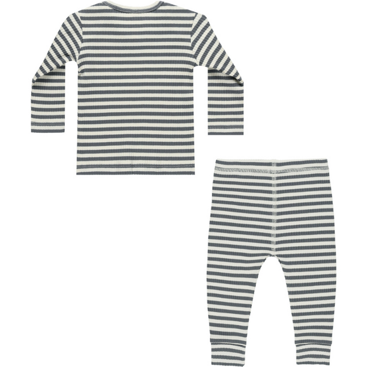 Quincy Mae - Ribbed Tee + Legging Set in Indigo Stripes