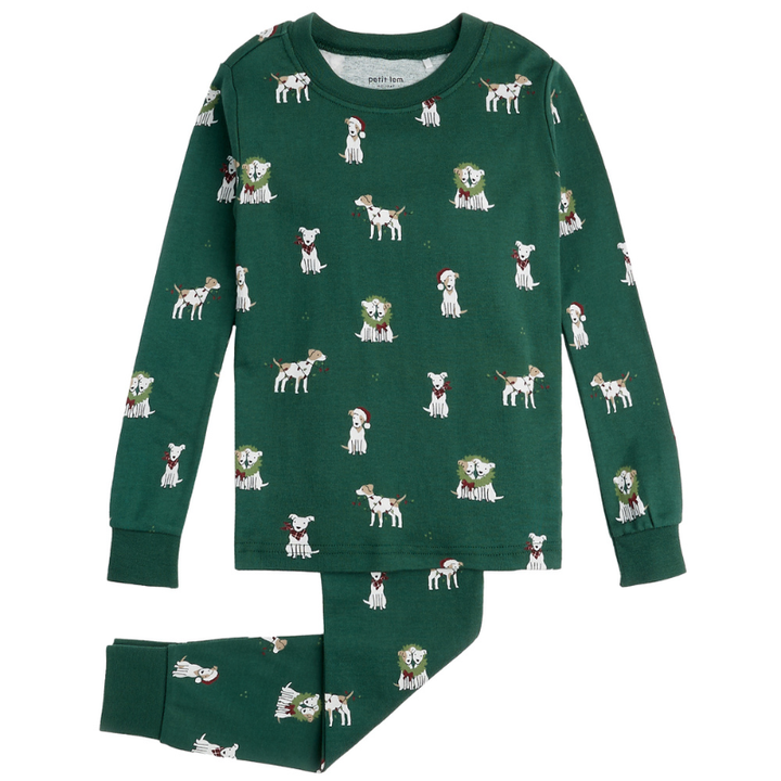 Petit Lem - Christmas Canines Two-Piece Pajamas in Green