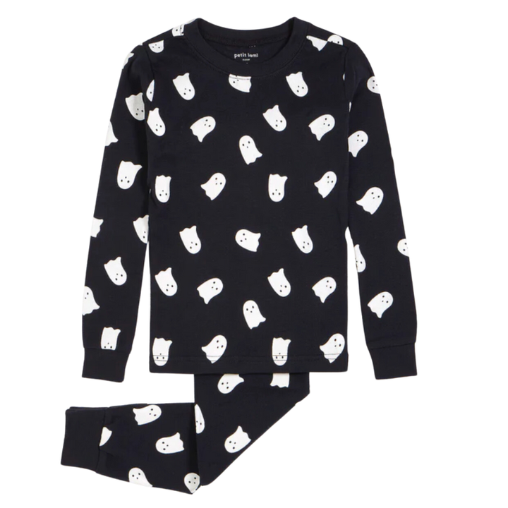 Petit Lem - Glow-in-the-Dark Ghosts Two-Piece Pajamas in Black (5)