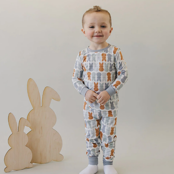 Mebie Baby - Bamboo Two-Piece Pajamas in Blue Bunny