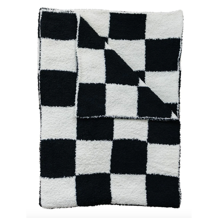 Mebie Baby - Plush Lovey Blanket in Black Checkers 15"x20"