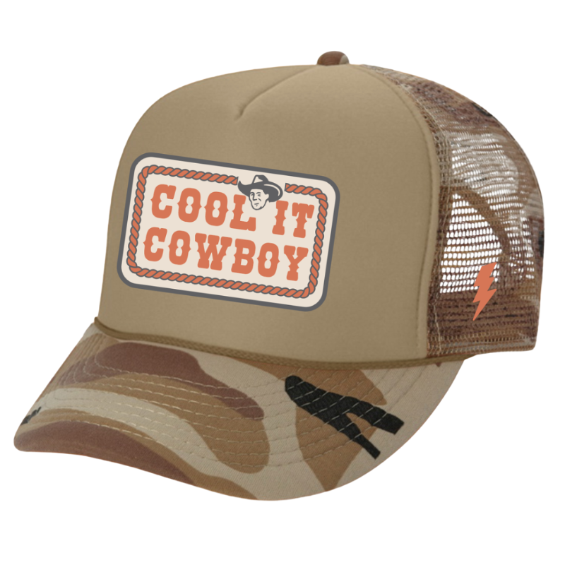 Tiny Whales - Cool It Cowboy Trucker Hat in Tan Camo