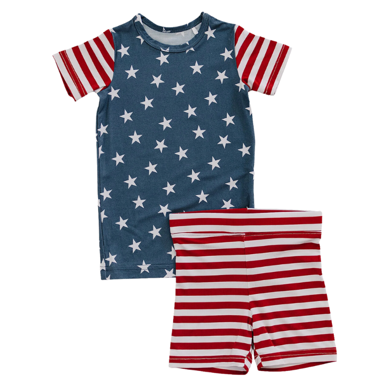 Mebie Baby stars and stripes cozy shorts set