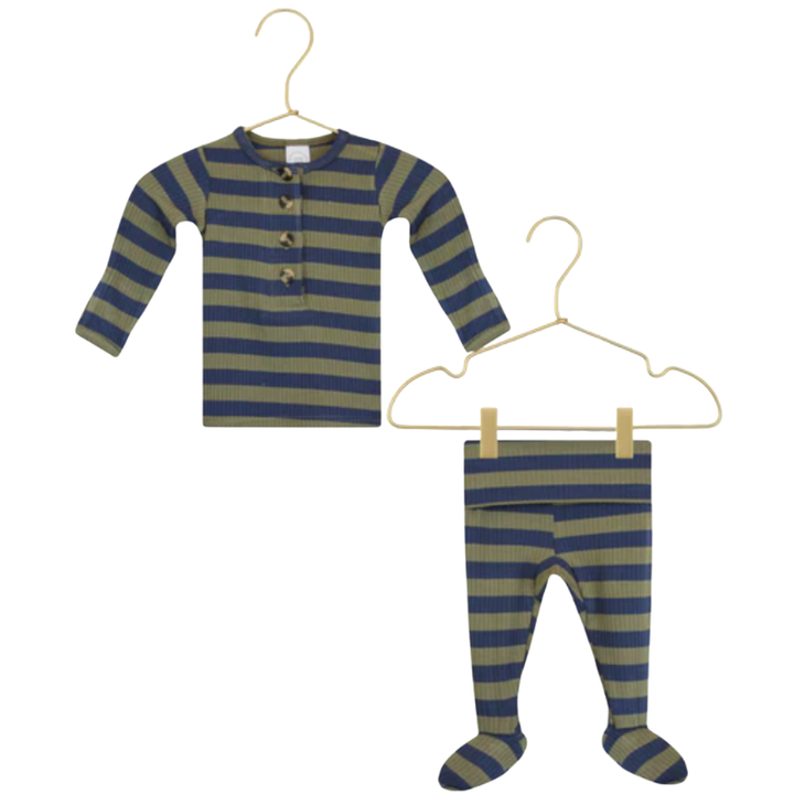 Lou Lou & Co - Infant Rome Top + Bottom Set in Navy/Green Stripes