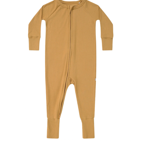 Brave Little Ones - Bamboo Zip Romper in Ribbed Mustard