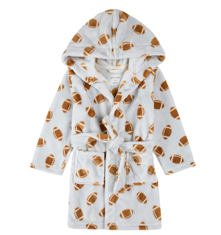 Petit Lem - Plush Hooded Foodball Robe in Light Grey