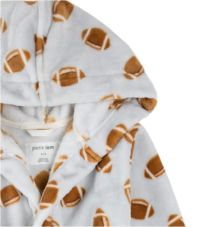Petit Lem - Plush Hooded Foodball Robe in Light Grey