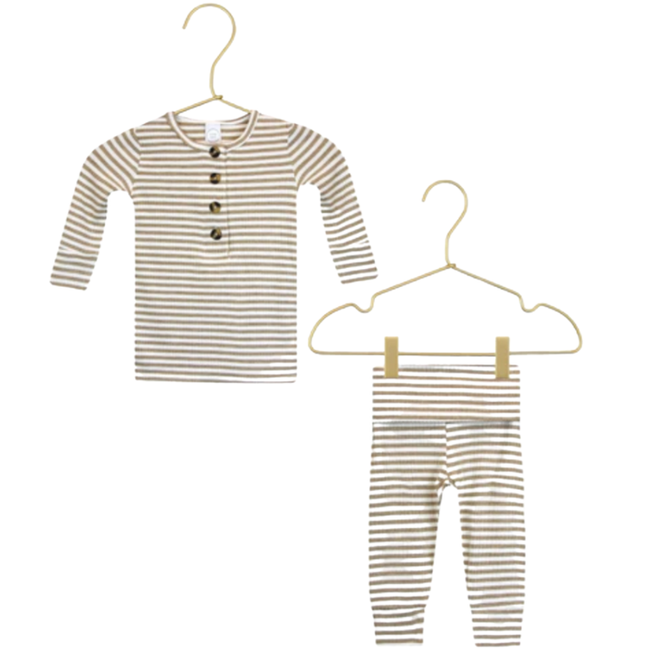 Lou Lou & Co - Infant Indy Top + Bottom Set in Tan/White Stripes