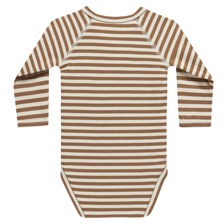 Quincy Mae - Side Snap Striped Body Suit in Cinnamon