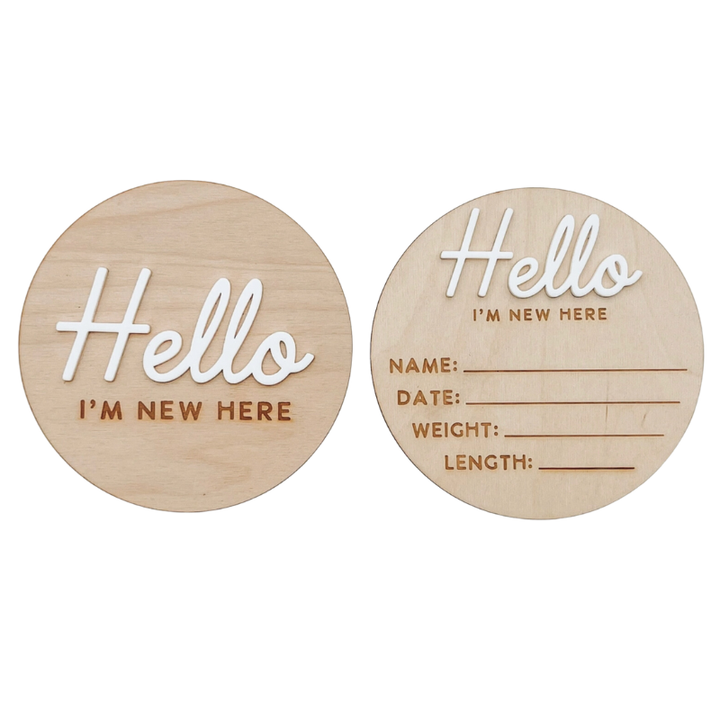 97 Design Co - Wood 'Hello I'm New Here' Announcement Sign