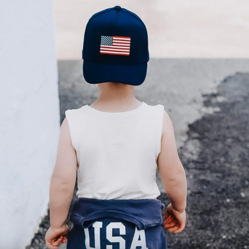 Knuckleheads - USA Flag Flat Bill Hat in Navy