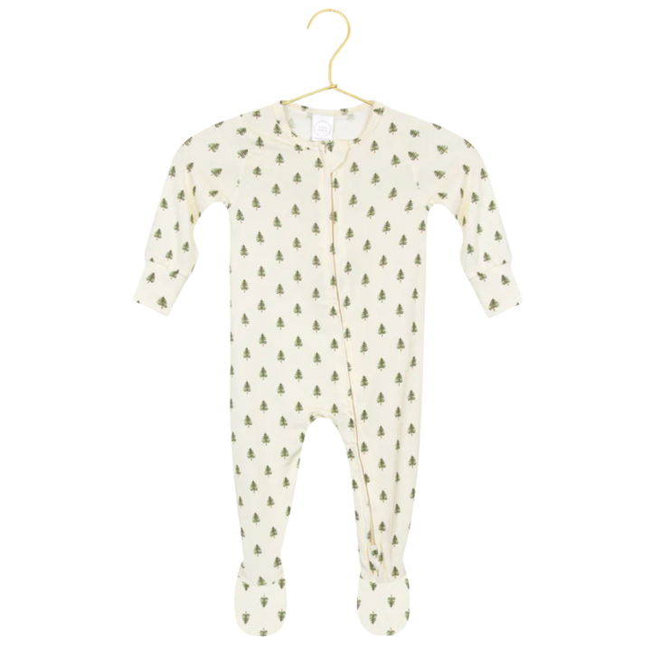 Lou Lou & Co - Kevin Zipper Footies in Cream w/ Trees