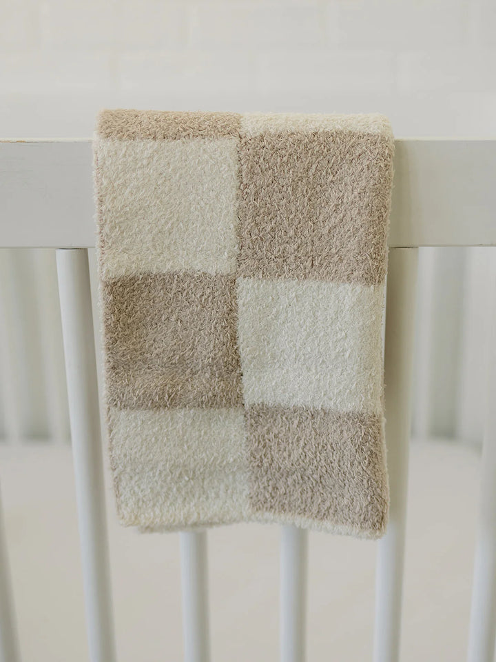 Mebie Baby - Plush Reversible Blanket in Taupe Checkers (3 sizes available)