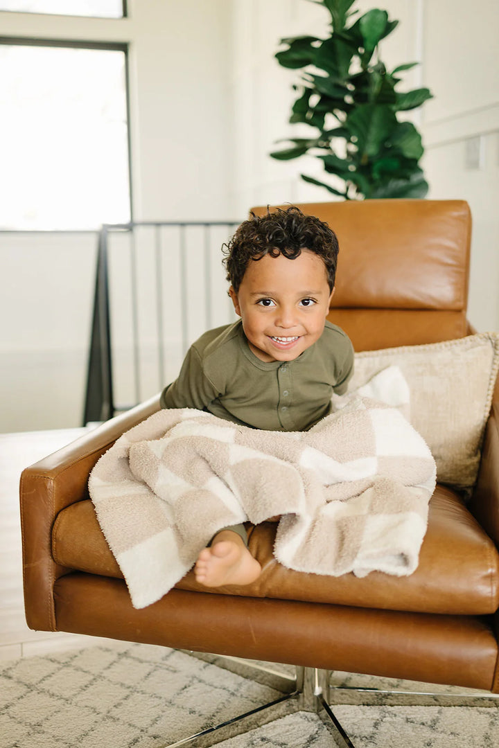 Mebie Baby - Plush Reversible Blanket in Taupe Checkers (3 sizes available)