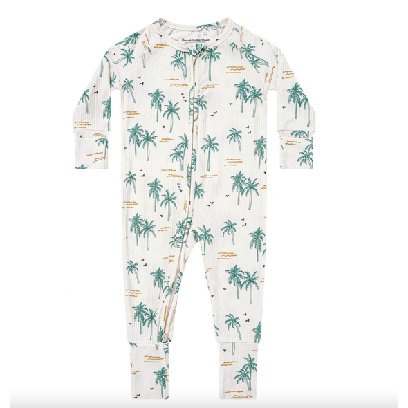 Brave Little Ones - Bamboo Zip Romper in Ribbed Palm Trees