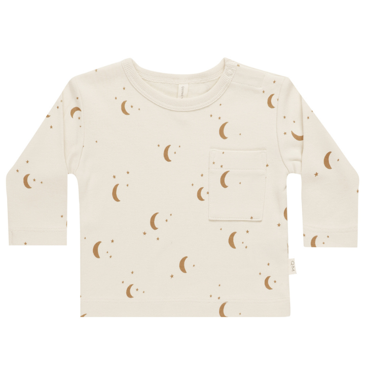 Quincy Mae - Long Sleeve Pocket Tee in Natural w/ Moons (18-24mo)