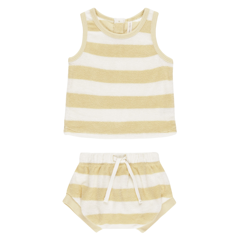 Quincy Mae - Terry Tank Short Set in Yellow Stripres