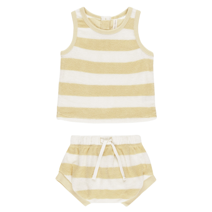 Quincy Mae - Terry Tank Short Set in Yellow Stripres