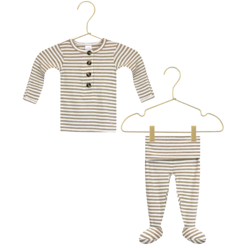 Lou Lou & Co - Infant Indy Top + Bottom Set in Tan/White Stripes