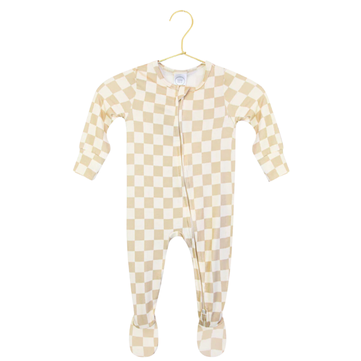 Lou Lou & Co - Austin Zipper Footies in Ivory/Tan Checks