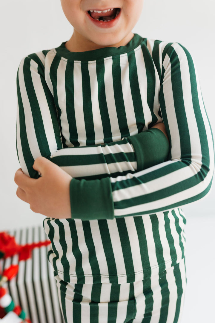 In My Jammers - Striped Two-Piece PJ Set in Green/White