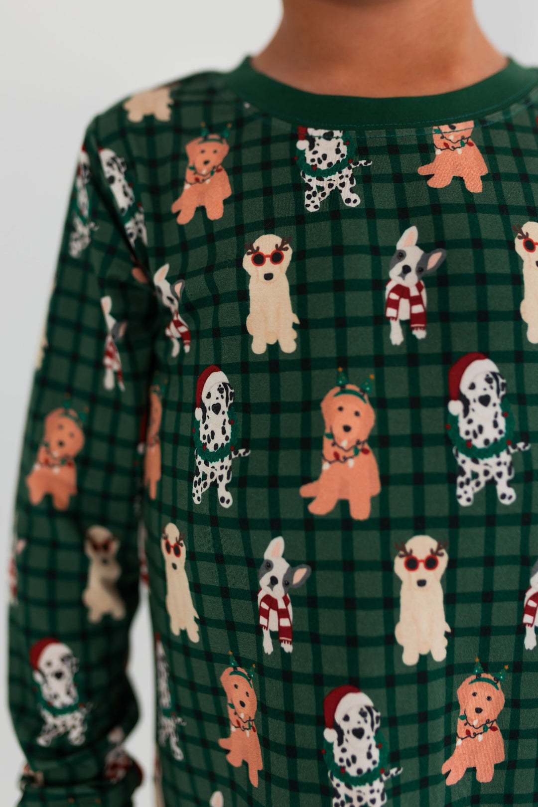 In My Jammers - Christmas Pups Two-Piece PJ Set in Green Plaid