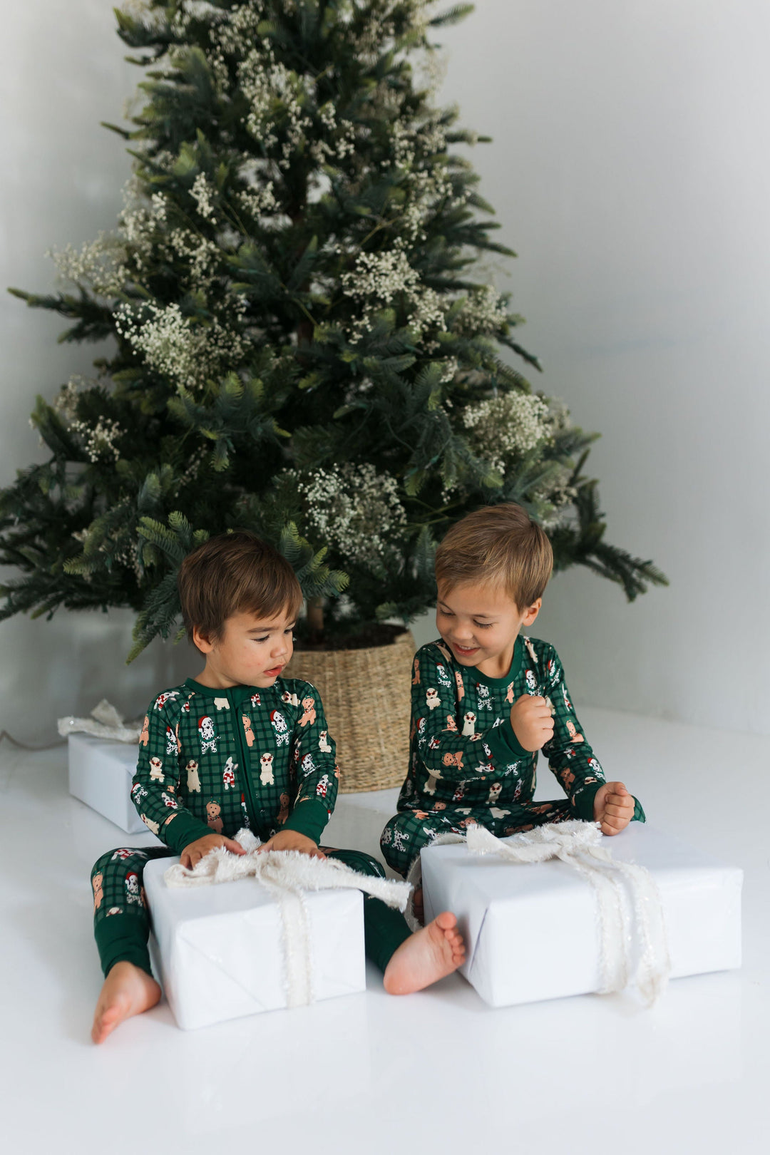 In My Jammers - Christmas Pups Two-Piece PJ Set in Green Plaid