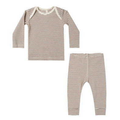 Quincy Mae - Ribbed Tee and Pant Set in Plum Stripe