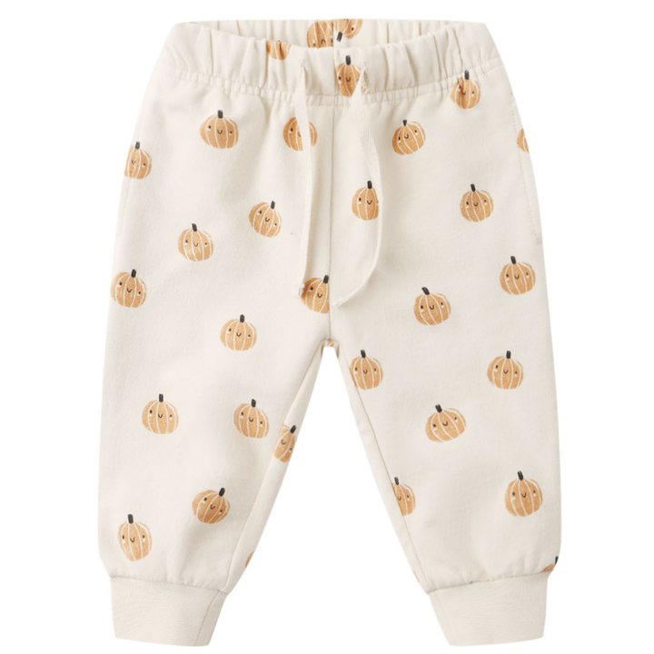 Quincy Mae - Relaxed Fleece Smiley Pumpkins Sweatpants in Natural