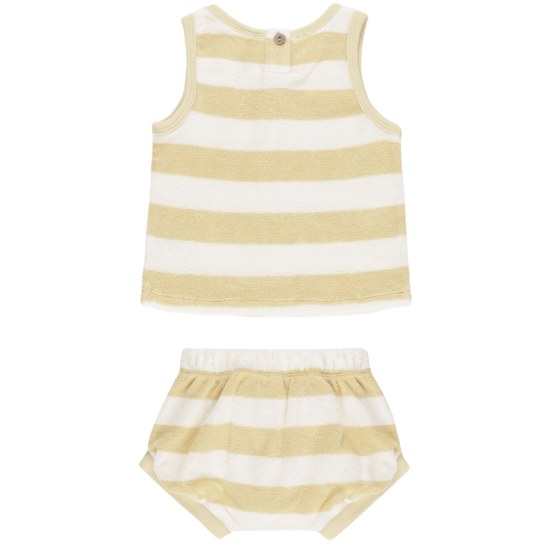 Quincy Mae - Terry Tank Short Set in Yellow Stripres