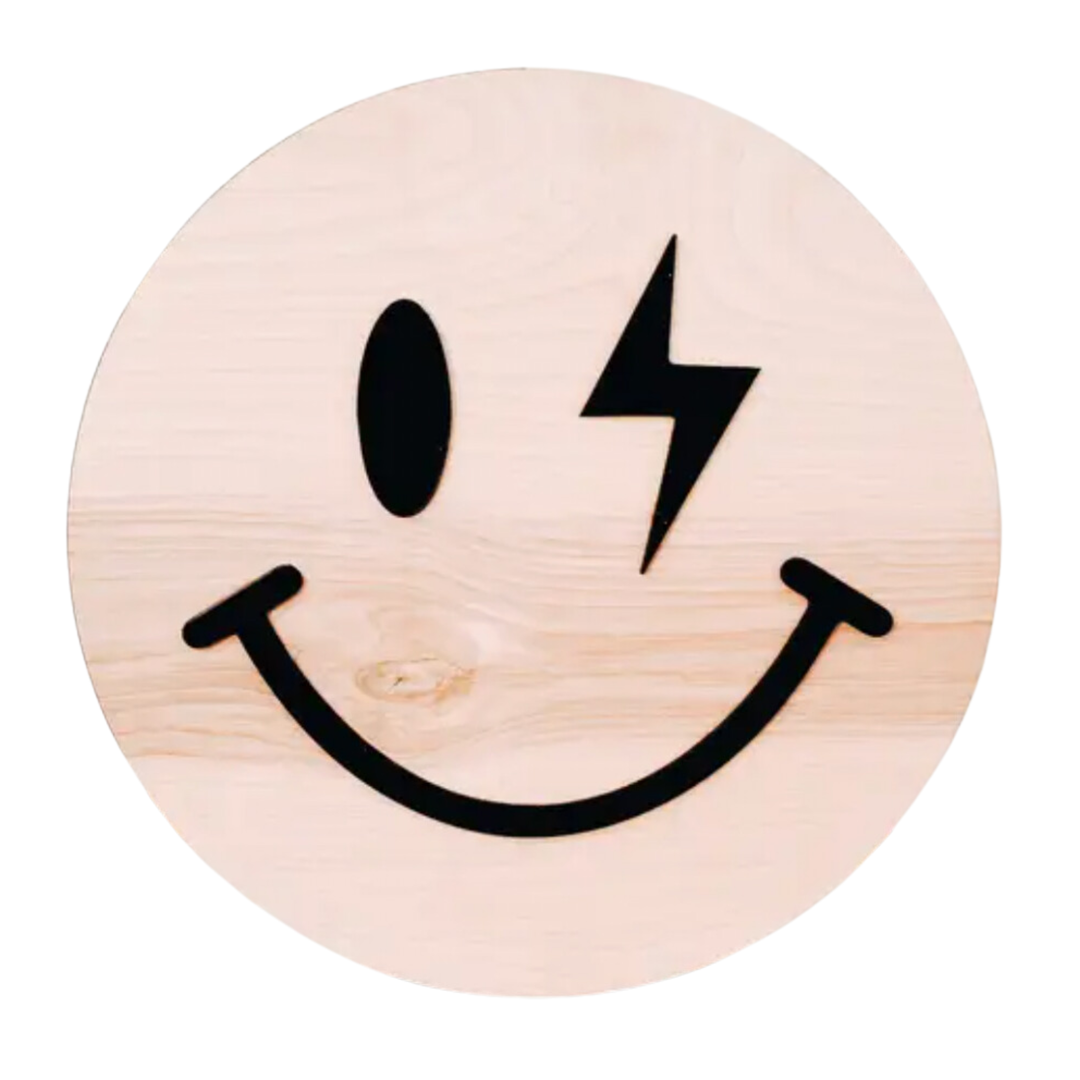 Sunny Nest Decor - Retro Smile Round Wood Sign - 10"