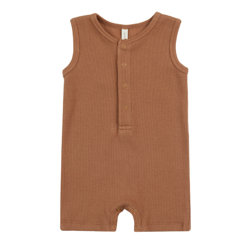 Quincy Mae ribbed sleeveless romper clay