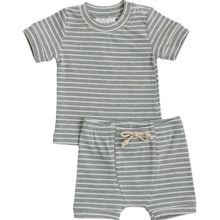 Mebie Baby grey stripes ribbed shorts set