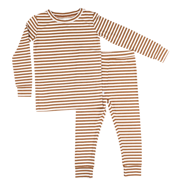 Brave Little Ones - Bamboo Two-Piece Set in Ribbed Camel Stripe
