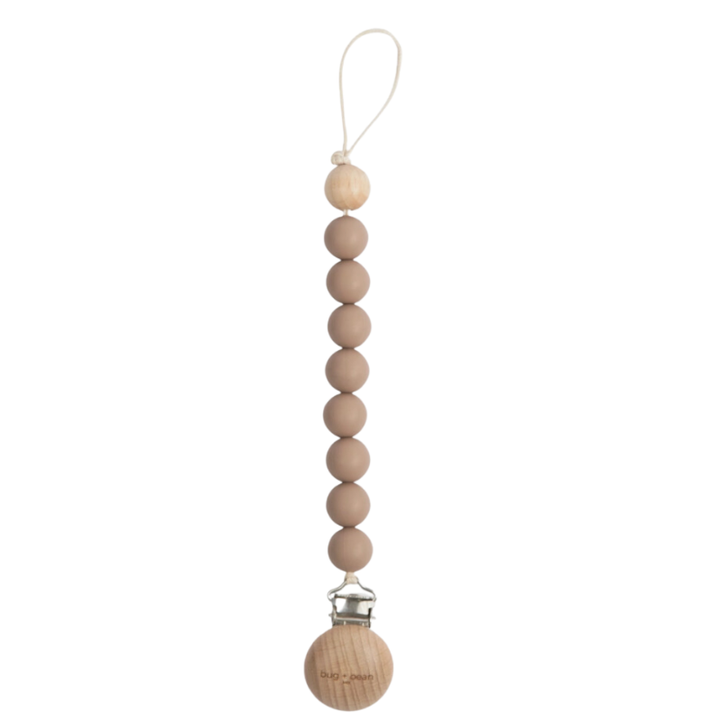 Silicone and Beech Wood Pacifier Clip - 4 colors available