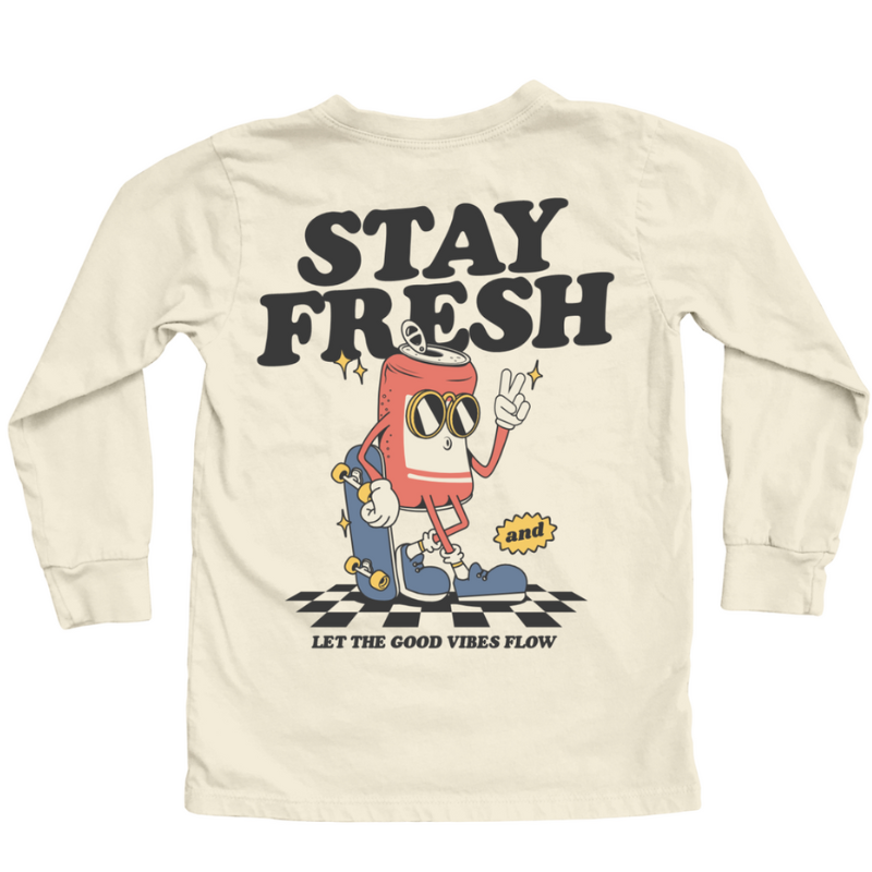 Tiny Whales - 'Stay Fresh' LS Tee in Natural (front/back graphic)