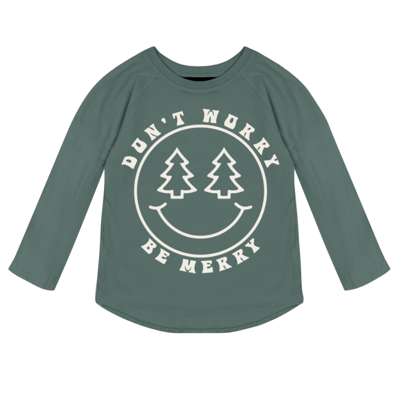 Tiny Whales - 'Be Merry' LS Tee in Forest (5 and 6)