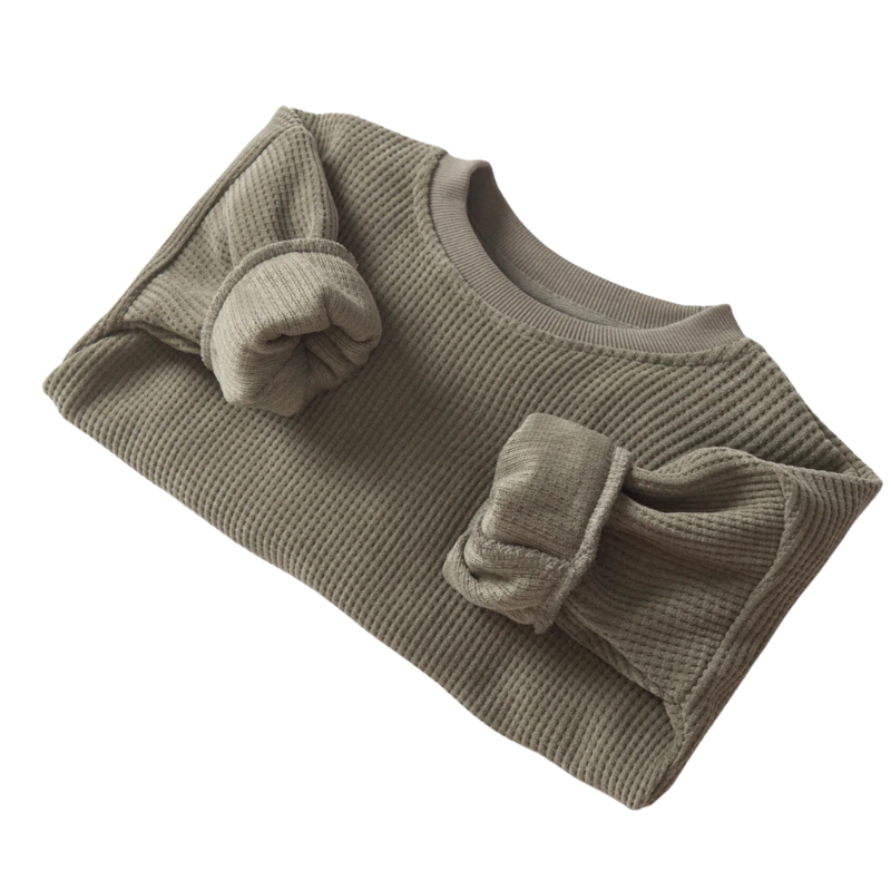 Little Bipsy - Elevated Waffle Crewneck in Army Green